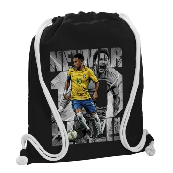 Neymar (Νεϊμάρ), Τσάντα πλάτης πουγκί GYMBAG Μαύρη, με τσέπη (40x48cm) & χονδρά λευκά κορδόνια