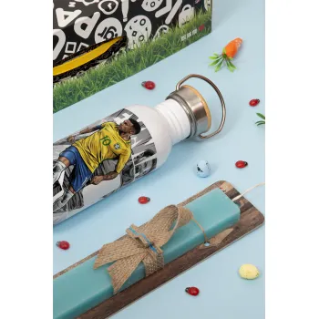 Neymar (Νεϊμάρ), Easter Set, SS Metallic water bottle (620ml, stainless steel) & scented flat Easter candle (30cm) (TURQUOISE)