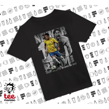 Neymar (Νεϊμάρ), Άνετο παιδικό T-Shirt ΜΑΥΡΟ από 100% βαμβάκι, για κάθε μέρα. Vegan & OEKO-TEX πιστοποιημένο.