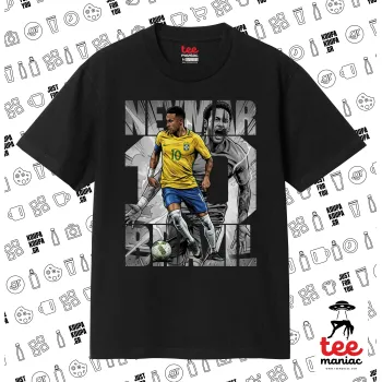 Neymar (Νεϊμάρ), Κλασικό T-Shirt, διπλής ραφής, χωρίς πλευρικές ραφές ΜΑΥΡΟ από 100% βαμβάκι. Vegan & OEKO-TEX πιστοποιημένο.