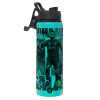 Metallic water bottle with safety lid, 850ml aluminum