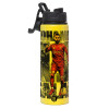 Metallic water bottle with safety lid, 850ml aluminum