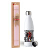 Easter Set, metallic stainless steel water bottle (750ml) & scented flat Easter candle (30cm) (PINK)