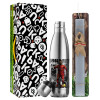 Easter Set, metallic stainless thermos flask (500ml) & scented flat Easter candle (30cm) (GRAY)