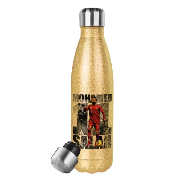 Mohamed Salah (Μοχάμεντ Σαλάχ) — Glitter gold stainless steel thermos bottle, double-walled, 500ml