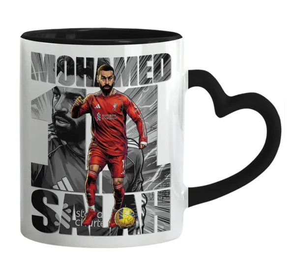 Mohamed Salah (Μοχάμεντ Σαλάχ) — Κούπα καρδιά χερούλι μαύρη, κεραμική, 330ml