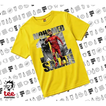 Mohamed Salah (Μοχάμεντ Σαλάχ), yellow childrens T-Shirt made of 100% cotton, for every day. Vegan & OEKO-TEX certified.