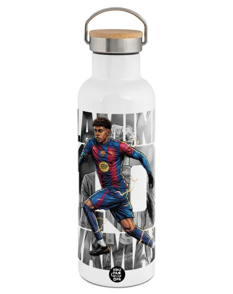 Lamine Yamal (Λαμίν Γιαμάλ) — Stainless steel White with wooden lid (bamboo), double wall, 750ml