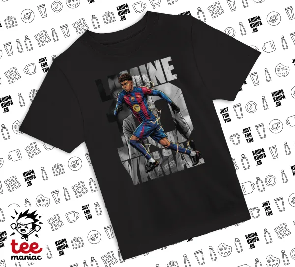 Lamine Yamal (Λαμίν Γιαμάλ) — ΜΑΥΡΟ Άνετο παιδικό T-Shirt από 100% βαμβάκι, για κάθε μέρα. Vegan & OEKO-TEX πιστοποιημένο.