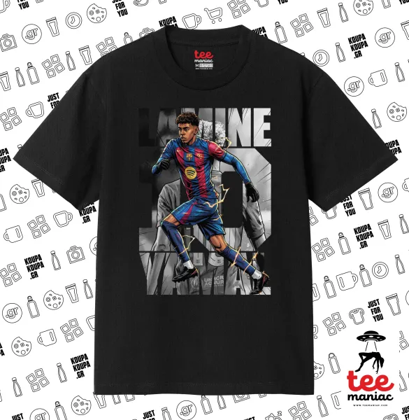 Lamine Yamal (Λαμίν Γιαμάλ) — ΜΑΥΡΟ Κλασικό T-Shirt, διπλής ραφής, χωρίς πλευρικές ραφές από 100% βαμβάκι. Vegan & OEKO-TEX πιστοποιημένο.