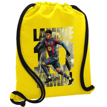Lamine Yamal (Λαμίν Γιαμάλ), Backpack pouch GYMBAG Yellow, with pocket (40x48cm) & thick cords