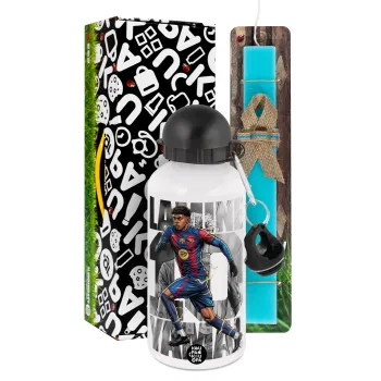 Lamine Yamal (Λαμίν Γιαμάλ), Easter Set, metallic aluminum water bottle (500ml) & scented flat candle (30cm) (TURQUOISE)