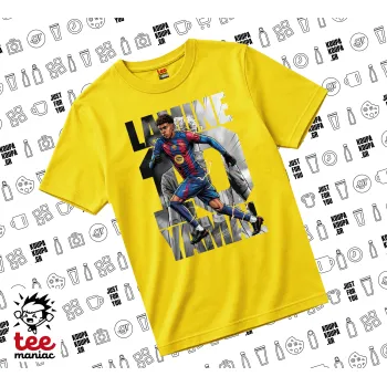 Lamine Yamal (Λαμίν Γιαμάλ), yellow childrens T-Shirt made of 100% cotton, for every day. Vegan & OEKO-TEX certified.