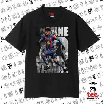 Lamine Yamal (Λαμίν Γιαμάλ), Κλασικό T-Shirt, διπλής ραφής, χωρίς πλευρικές ραφές ΜΑΥΡΟ από 100% βαμβάκι. Vegan & OEKO-TEX πιστοποιημένο.