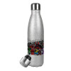 Μεταλλικό παγούρι θερμός Glitter Aσημένιο (Stainless steel), διπλού τοιχώματος, 500ml