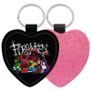 Μπρελόκ PU δερμάτινο glitter καρδιά ΡΟΖ