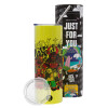 Neon Yellow Travel Tumbler θερμό, μεταλλικό καλαμάκι(Ανωξείδωτο 304 Food grade, BPA free, 600ml)