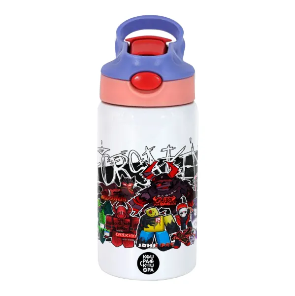 Roblox Forsaken — Children's hot water bottle, stainless steel, with safety straw, pink/purple (350ml)