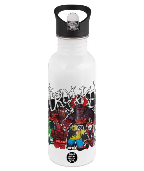 Roblox Forsaken — White water bottle with straw, stainless steel 600ml