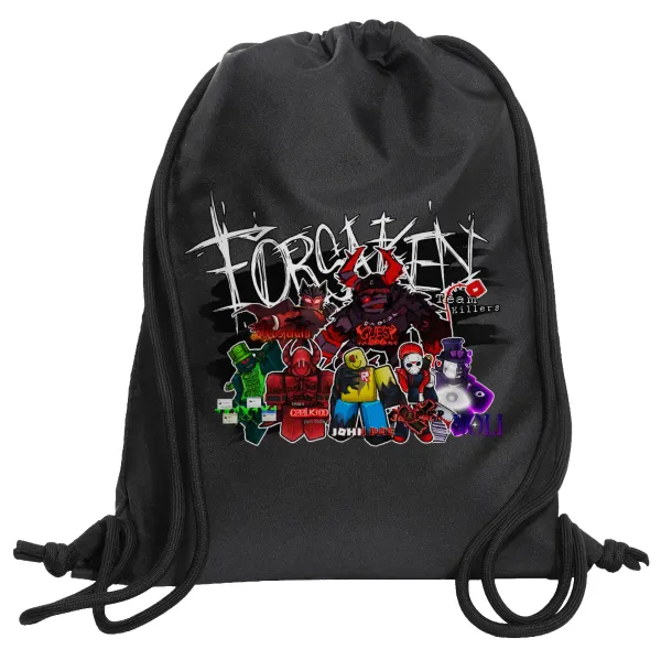 Roblox Forsaken — Τσάντα πλάτης πουγκί GYMBAG Μαύρη, με τσέπη (40x48cm) & χονδρά κορδόνια