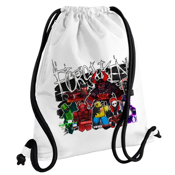 Roblox Forsaken — Backpack pouch GYMBAG white, with pocket (40x48cm) & thick cords