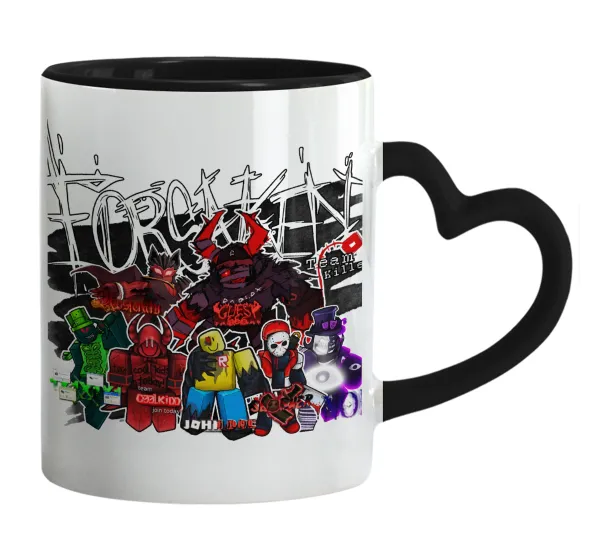 Roblox Forsaken — Mug heart black handle, ceramic, 330ml