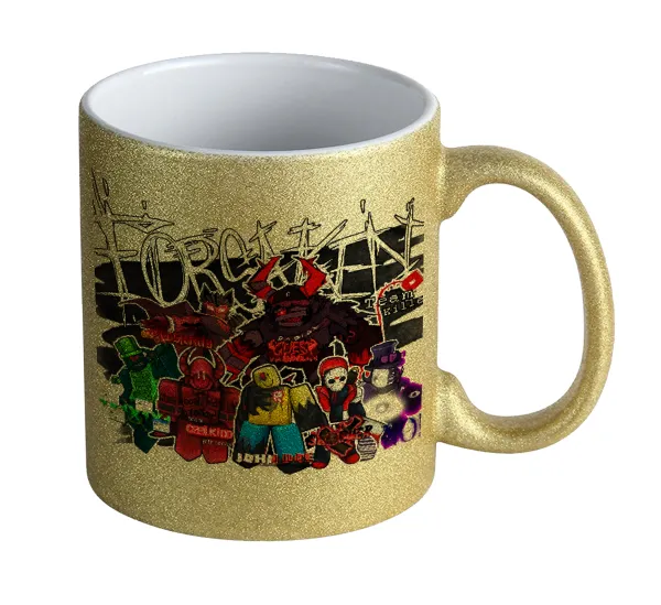 Roblox Forsaken — Gold glitter mug that sparkles, ceramic, 330ml