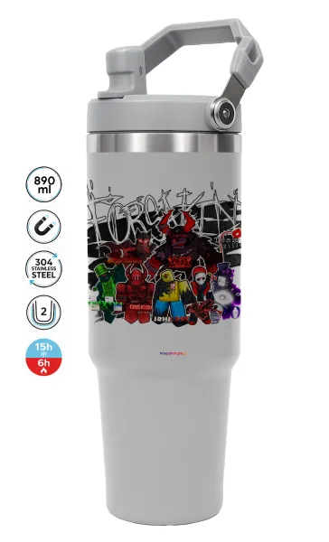 Roblox Forsaken — GREY Travel Tumbler with Handle 890ml