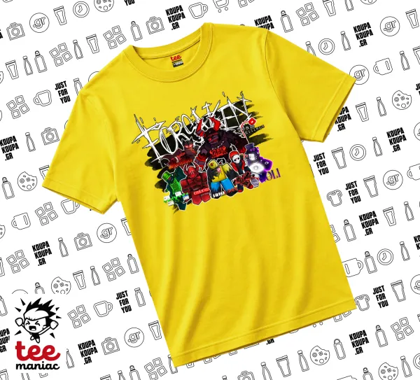 Roblox Forsaken — Κίτρινο Άνετο παιδικό T-Shirt από 100% βαμβάκι, για κάθε μέρα. Vegan & OEKO-TEX πιστοποιημένο.