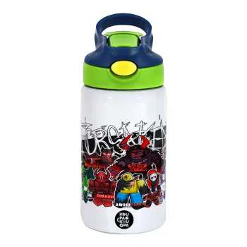 Roblox Forsaken, Children's hot water bottle, stainless steel, with safety straw, green, blue (350ml)