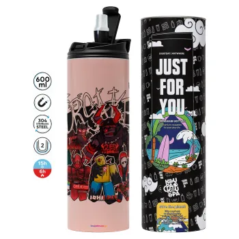Roblox Forsaken, Tumbler ποτήρι θερμό ΡΟΖ από ανοξείδωτο ατσάλι 600ml