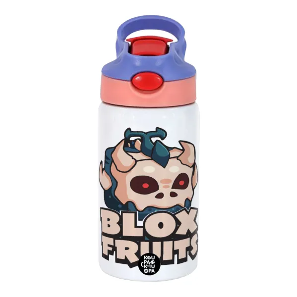 Roblox Blox Fruits — Children's hot water bottle, stainless steel, with safety straw, pink/purple (350ml)