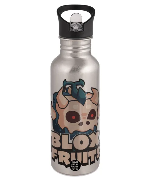 Roblox Blox Fruits — Water bottle Silver with straw, stainless steel 600ml