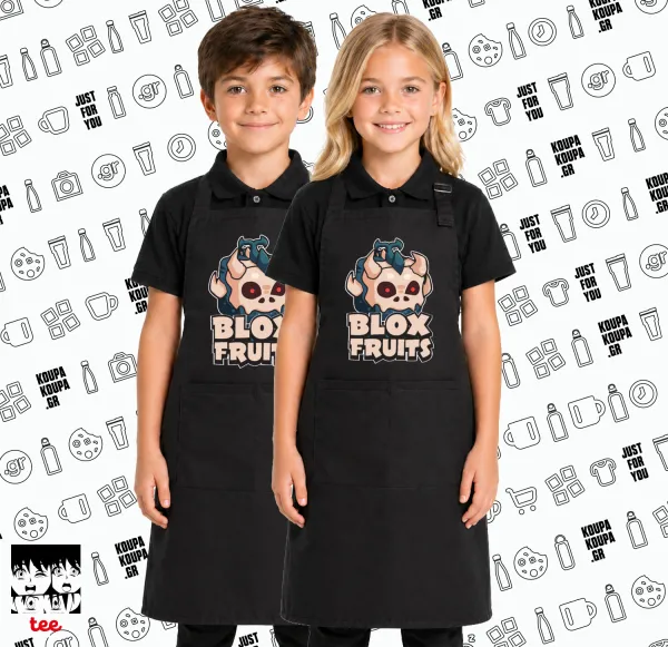 Roblox Blox Fruits — Black kids' kitchen apron with 2 pockets (one size, kids)