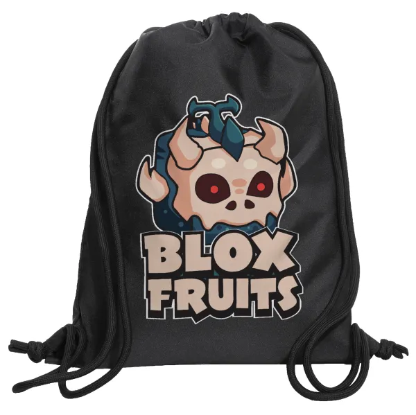 Roblox Blox Fruits — Τσάντα πλάτης πουγκί GYMBAG Μαύρη, με τσέπη (40x48cm) & χονδρά κορδόνια