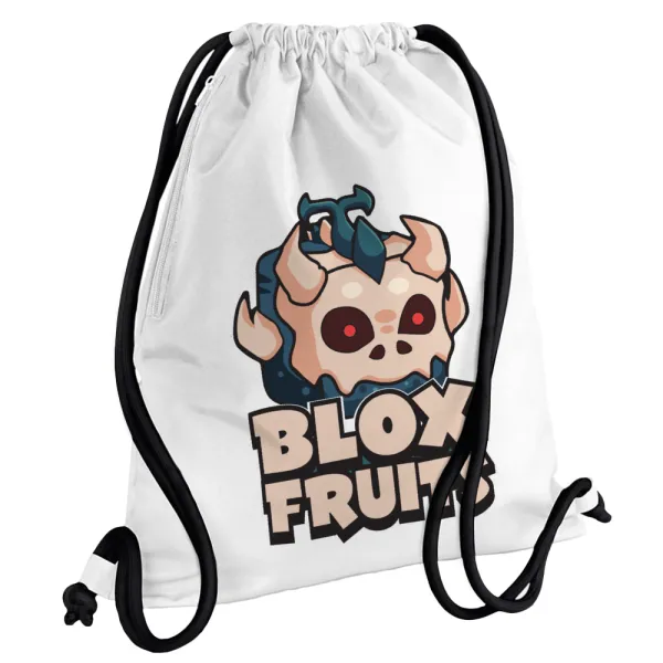 Roblox Blox Fruits — Backpack pouch GYMBAG white, with pocket (40x48cm) & thick cords