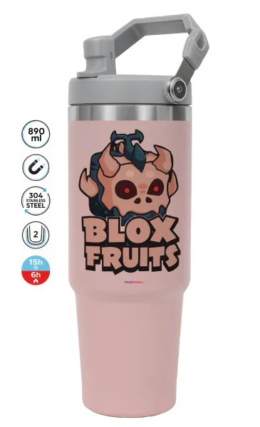 Roblox Blox Fruits — PINK Travel Tumbler with Handle 890ml