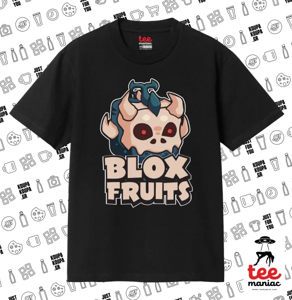 Roblox Blox Fruits — ΜΑΥΡΟ Κλασικό T-Shirt, διπλής ραφής, χωρίς πλευρικές ραφές από 100% βαμβάκι. Vegan & OEKO-TEX πιστοποιημένο.