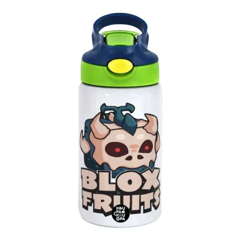 Roblox Blox Fruits, Children's hot water bottle, stainless steel, with safety straw, green, blue (350ml)