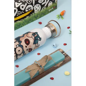 Roblox Blox Fruits, Easter Set, SS Metallic water bottle (620ml, stainless steel) & scented flat Easter candle (30cm) (TURQUOISE)