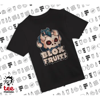 Roblox Blox Fruits, Άνετο παιδικό T-Shirt ΜΑΥΡΟ από 100% βαμβάκι, για κάθε μέρα. Vegan & OEKO-TEX πιστοποιημένο.