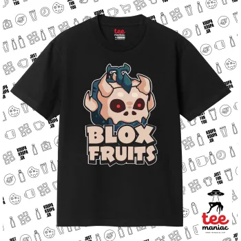 Roblox Blox Fruits, Κλασικό T-Shirt, διπλής ραφής, χωρίς πλευρικές ραφές ΜΑΥΡΟ από 100% βαμβάκι. Vegan & OEKO-TEX πιστοποιημένο.