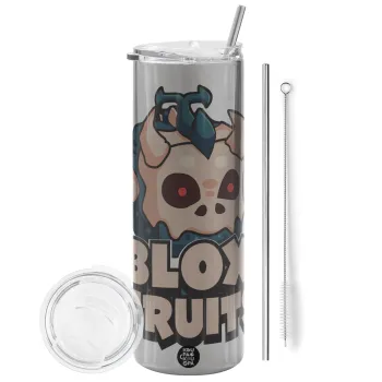 Roblox Blox Fruits, Tumbler stainless steel Silver 600ml, with metal straw & cleaning brush