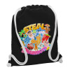 Backpack pouch GYMBAG Black, with pocket (40x48cm) & thick white cords