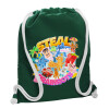 Backpack pouch GYMBAG BOTTLE GREEN, with pocket (40x48cm) & thick white cords