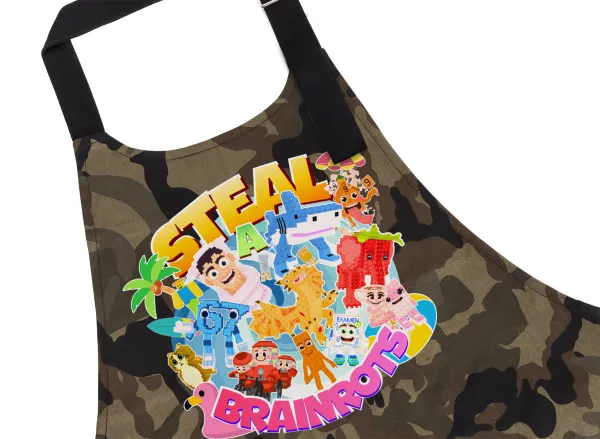 Roblox Steal a Brainrot — Chef's cooking apron with pockets, cotton, camouflage (adult, 100% cotton)