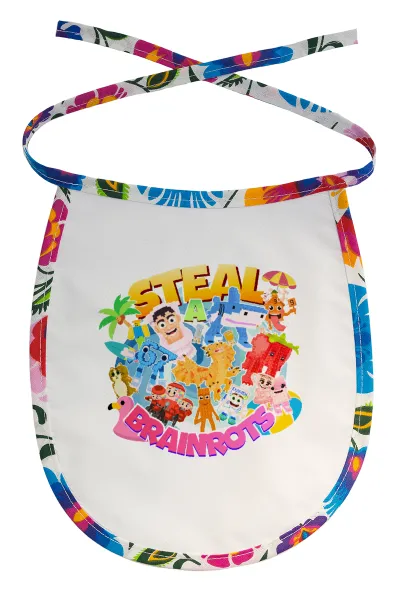 Roblox Steal a Brainrot — Stain-resistant baby bib with tie, multicoloured