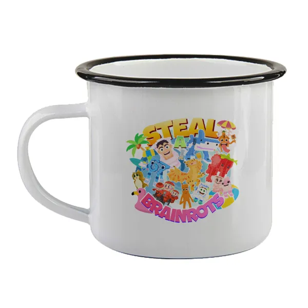 Roblox Steal a Brainrot — Enamel mug with black rim, 360ml