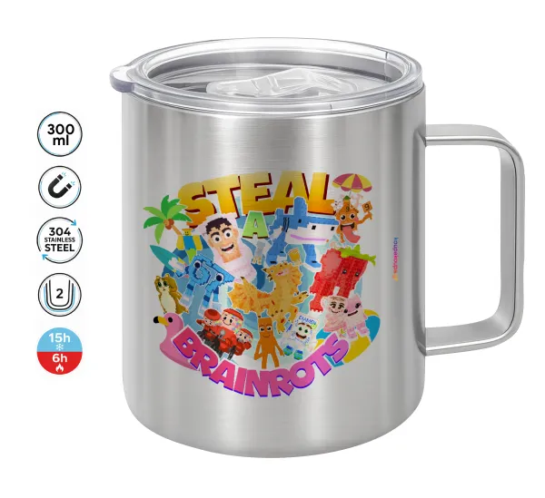 Roblox Steal a Brainrot — Double-walled stainless steel mug 300ml with temperature-retaining lid