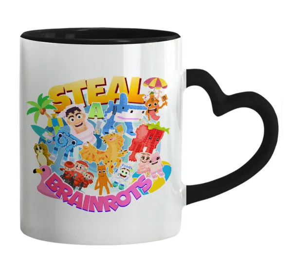 Roblox Steal a Brainrot — Mug heart black handle, ceramic, 330ml